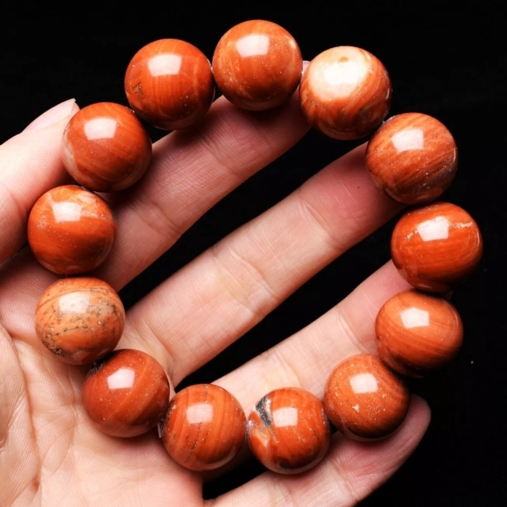 Chunky 18mm Genuine Natural Red Malachite Crystal Gemstone Round Beads Bracelet